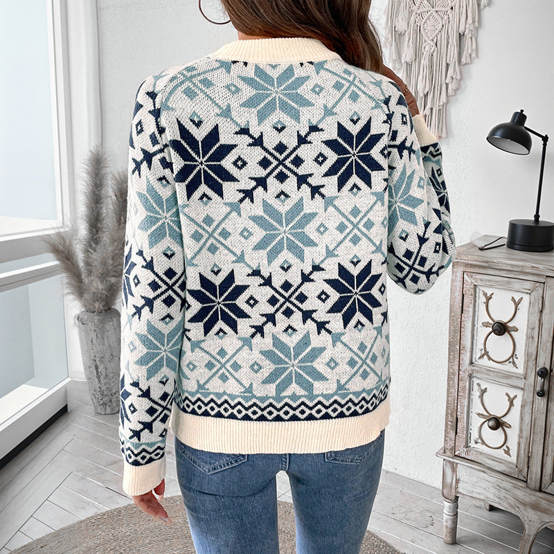 Women's Winter Knit Sweater with Geometric Pattern Mune Fashion