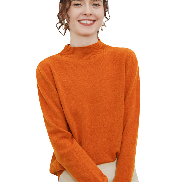 Women's soft fine-knit mock neck pullover with angora look and casual silhouette Mune Fashion