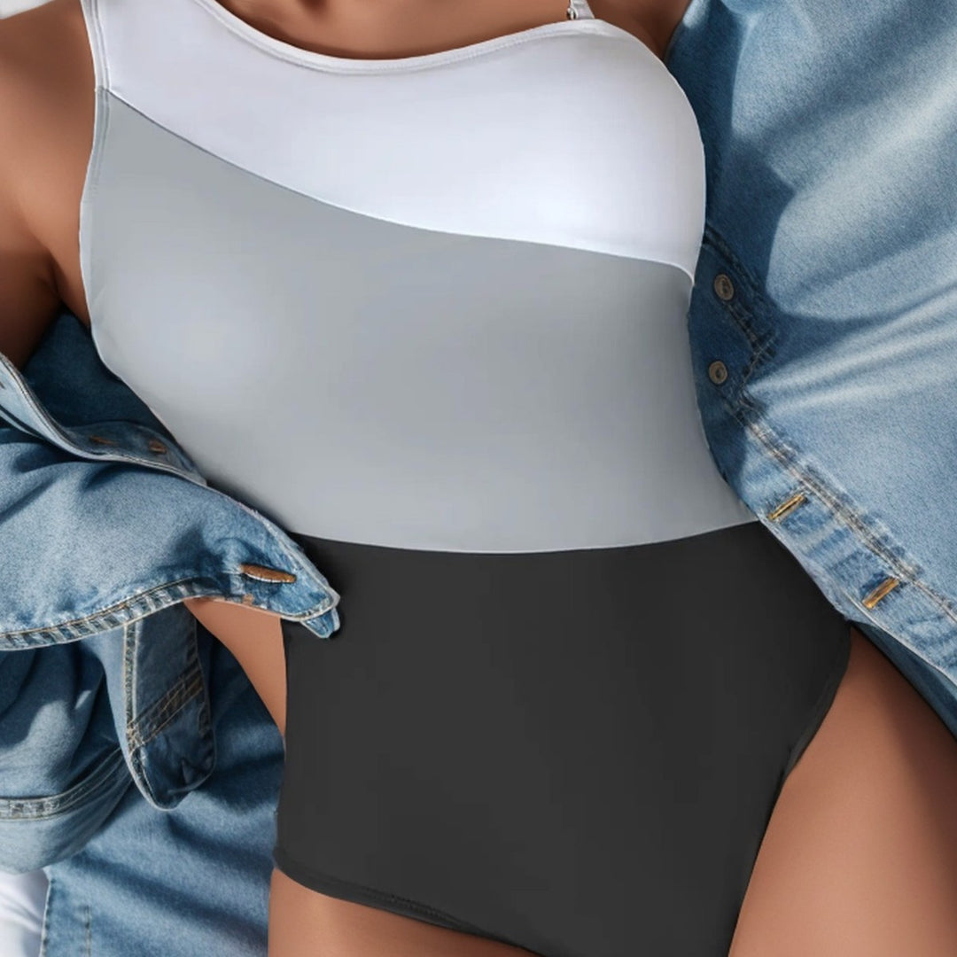 Women's One-Sided Swimsuit with Modern Color Block Design Mune Fashion