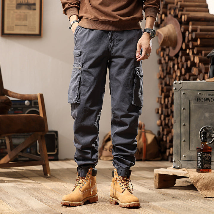 Men's Utility Cargo Jogger made of durable cotton twill with elastic comfort waistband, multiple pockets, and zippered thigh pocket Drune
