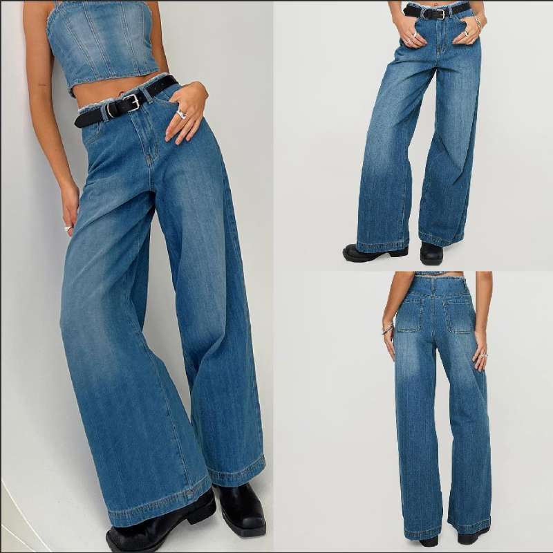 Women's high-waisted wide-leg jeans with raw waist, extra wide leg, and five-pocket design Mune Fashion