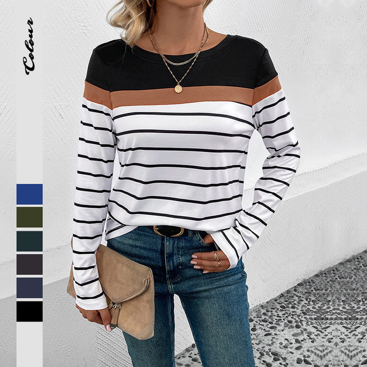 Women's Stylish Long Sleeve Shirt with Stripes Mune Fashion