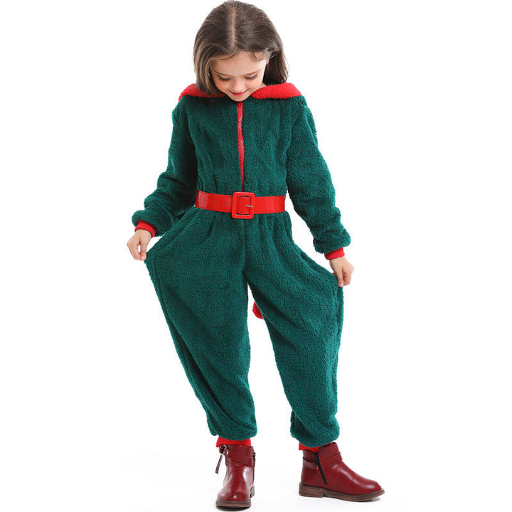 Girls cozy Christmas overall with hood and belt Mune Fashion