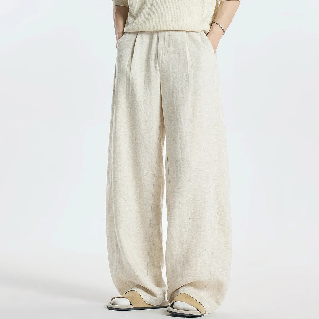 Women's Wide-Cut Linen Pants with Side Pockets Mune Fashion