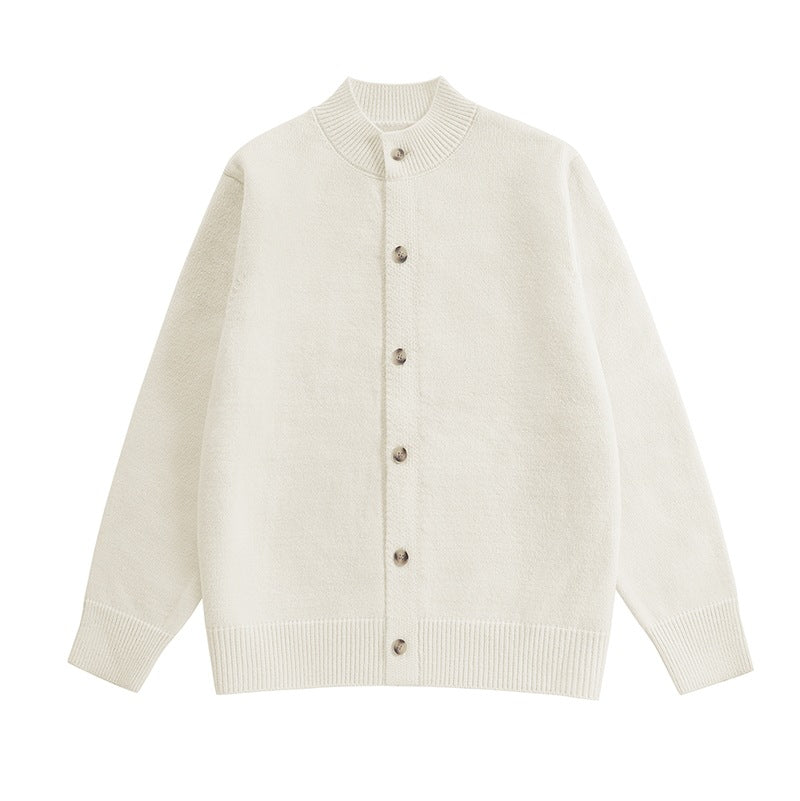 Men's chunky knit cardigan with stand-up collar, full button placket & ribbed hem Mune Fashion
