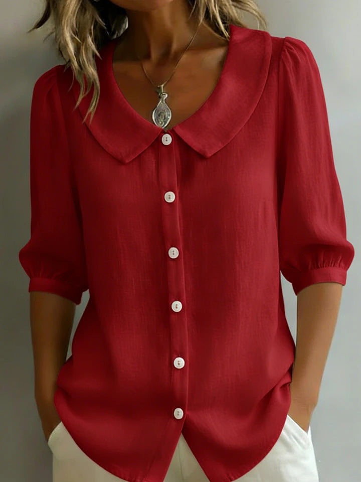 Ladies Elegant Blouse with Large Collar and Button Placket Mune Fashion
