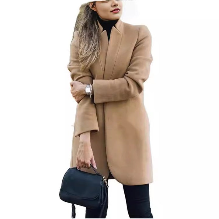 Women's tailored wool blend coat with concealed button placket and shaping darts Mune Fashion