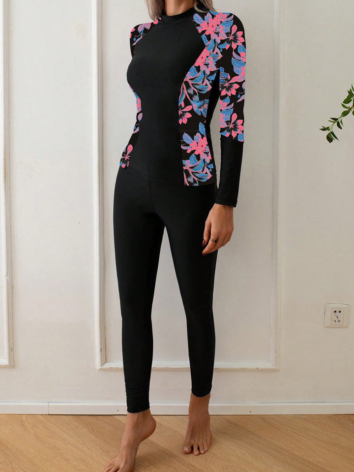 Women's Long Sleeve Rashguard with Floral Design Mune Fashion