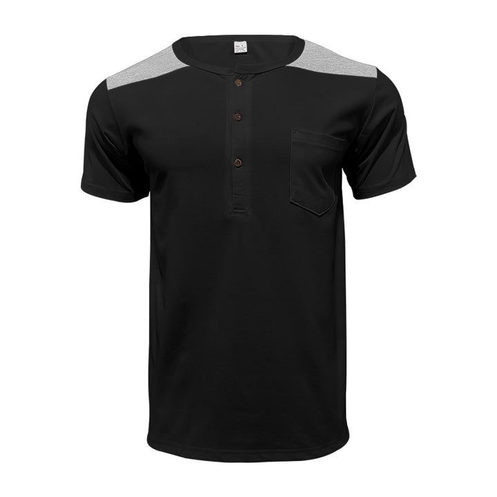 Men's short-sleeve henley shirt made of soft cotton blend with chest pocket and shoulder yoke Mune Fashion