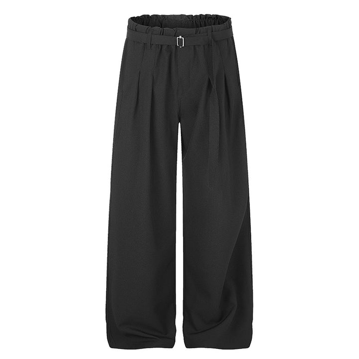 Ladies Wide High-Waist Palazzo Pants with Paperbag Waist, Pleats and Ties Belt Mune Fashion