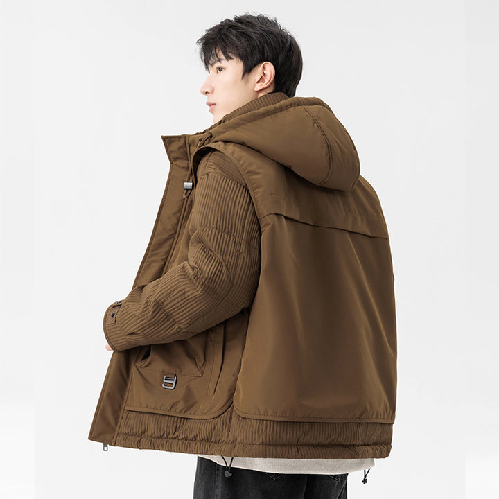 Herren Gepolsterte Winterjacke mit Kapuze, gesteppte Ärmel und Cargo-Taschen Mune Fashion