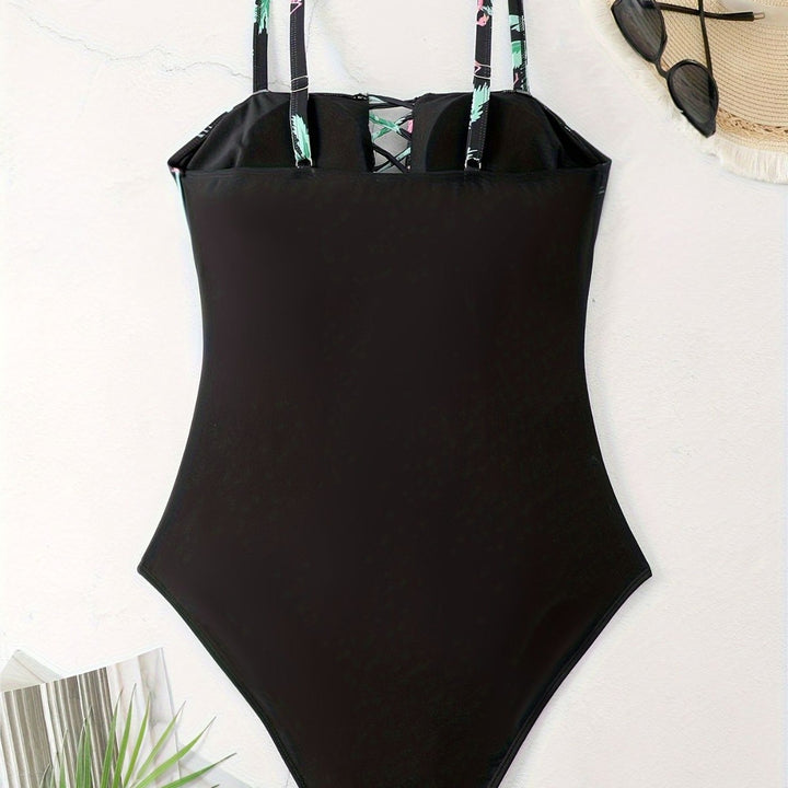 Women's one-piece swimsuit with sophisticated ruffle details and floral top Mune Fashion