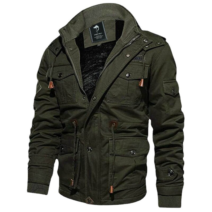 Men's Military-Inspired Canvas Field Jacket with Hood, Drawstring Waist and Fleece Lining Mune Fashion