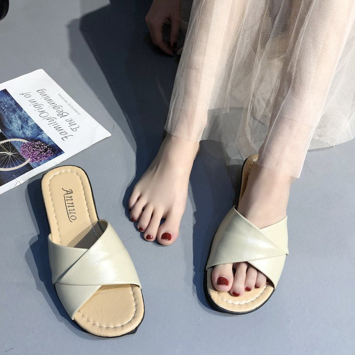 Ladies nan comfortable slipper sandal with crossed straps and lightweight wedge heel Mune Fashion