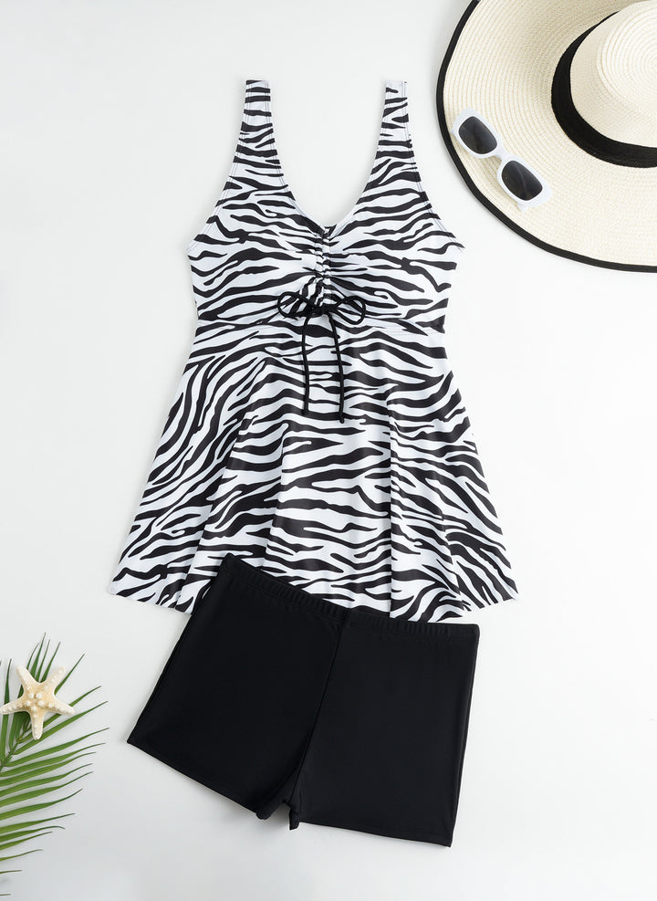 Ladies' tankini set with stylish ruffle and graphic peacock pattern Mune Fashion