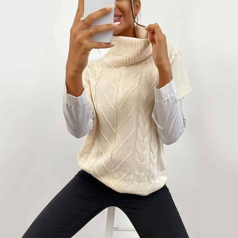 Women's knitted vests - sweater with cable pattern and high turtleneck Mune Fashion