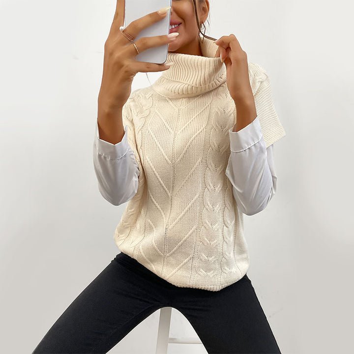 Women's knitted vests - sweater with cable pattern and high turtleneck Mune Fashion