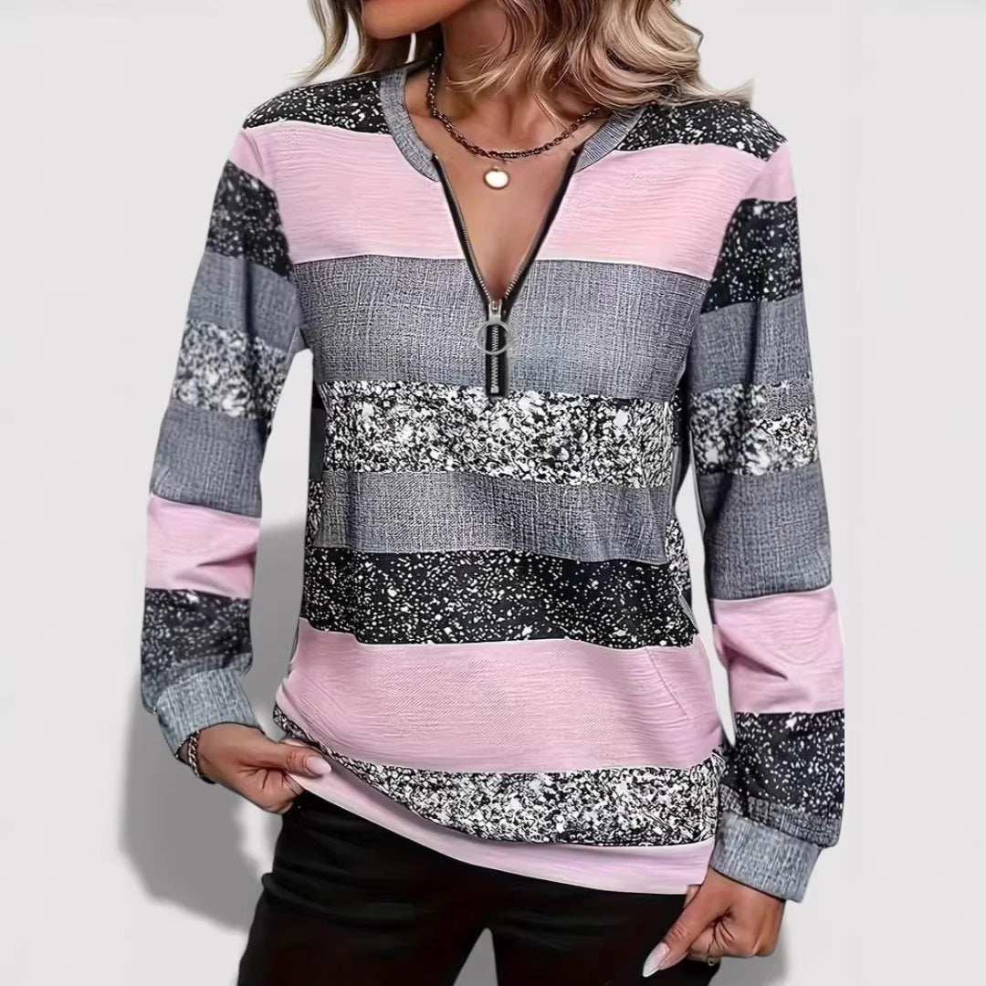 Women’s Stylish Zip Pullover with Graphic Pattern