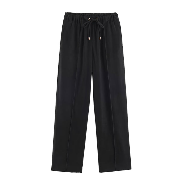 Women's Wide Velour Pants with Elastic Tunnel Drawstring and Crease Mune Fashion