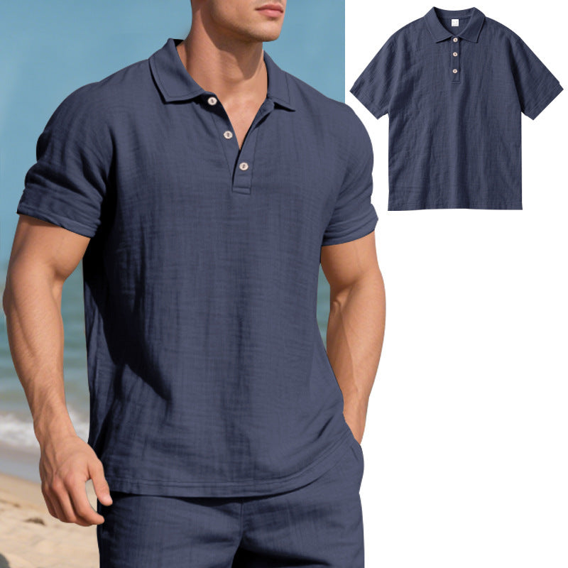 Men's breathable gauze polo shirt with open collar loose fit and button placket Mune Fashion