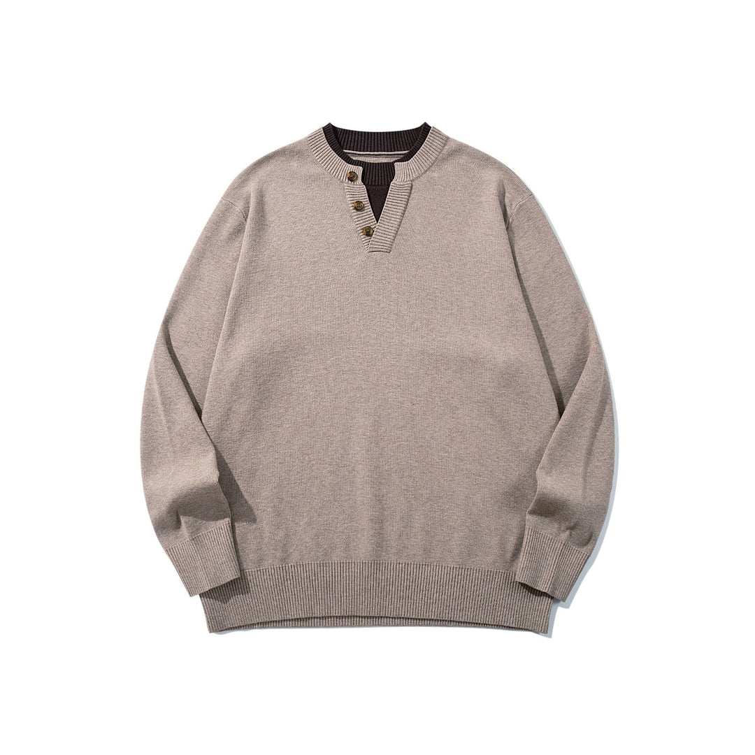 Unisex Ribbed Cotton Blend Sweater with Henley Button Placket and Relaxed Fit Mune Fashion