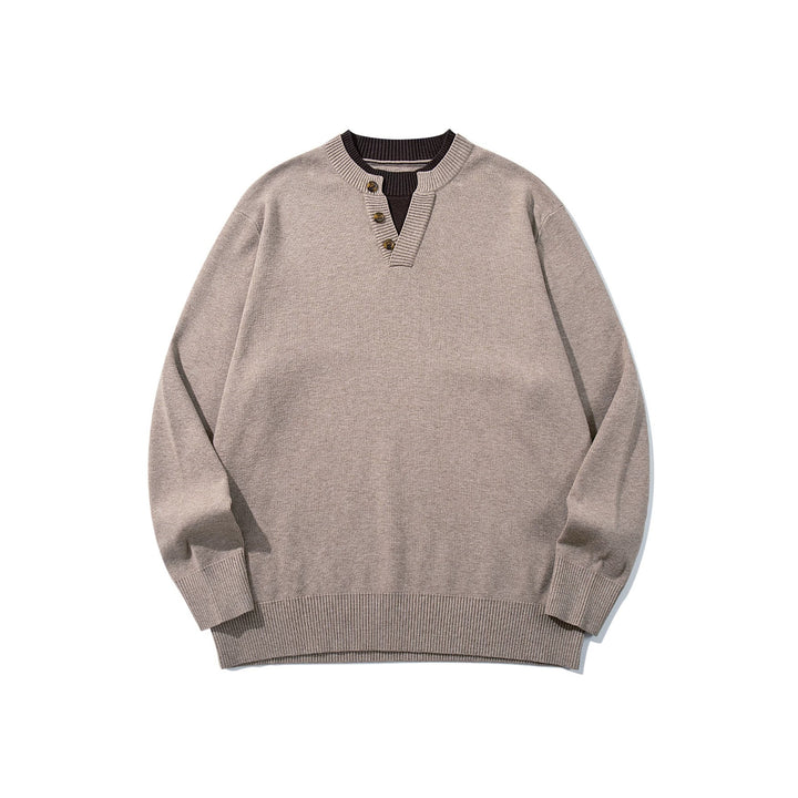 Unisex Ribbed Cotton Blend Sweater with Henley Button Placket and Relaxed Fit Mune Fashion