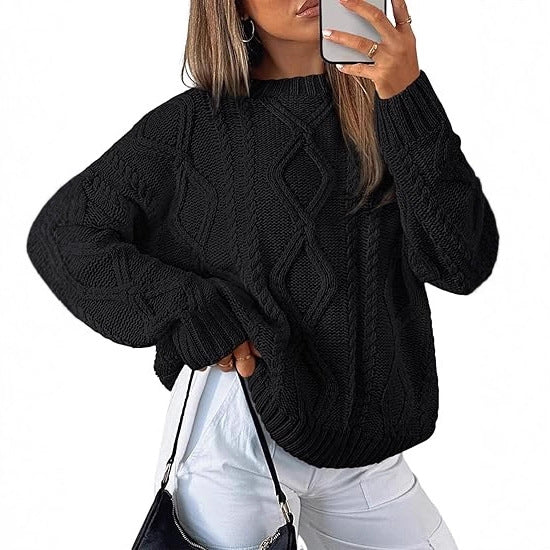 Women Oversized Cable Knit Sweater made of coarse knit Drune