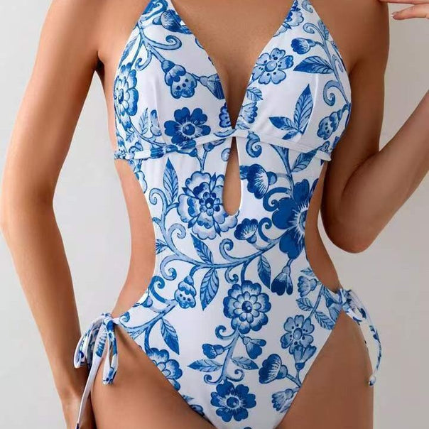 Ladies Floral Design Triangle Swimsuit Mune Fashion