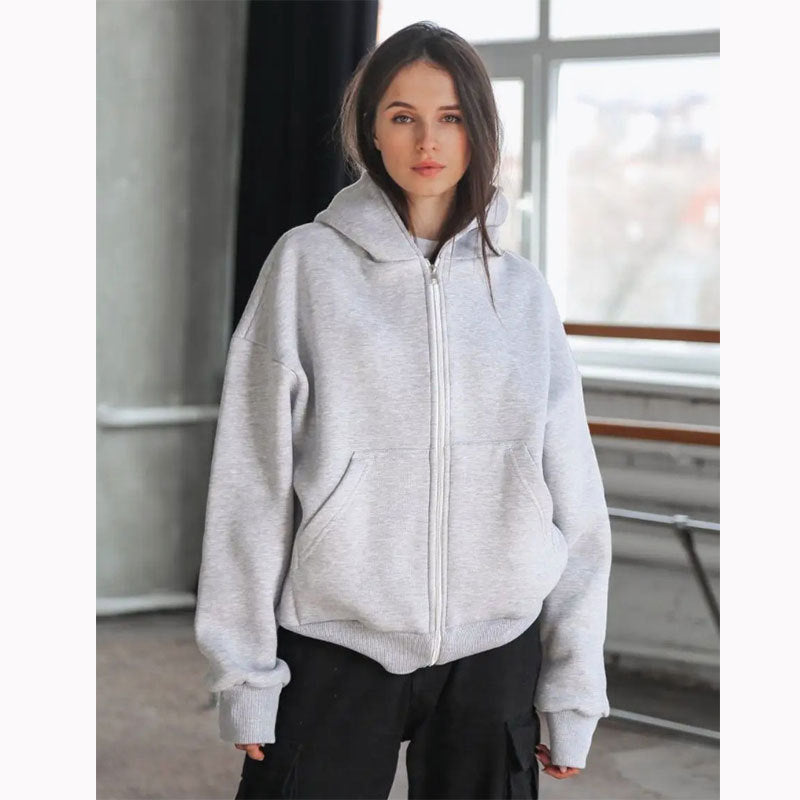 Women’s extra-wide cut zip hoodie with reinforced hood, flat seams, and soft fleece lining Mune Fashion
