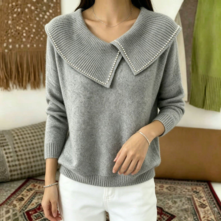 Women's sweater with oversized sailor collar and pearl trim Mune Fashion