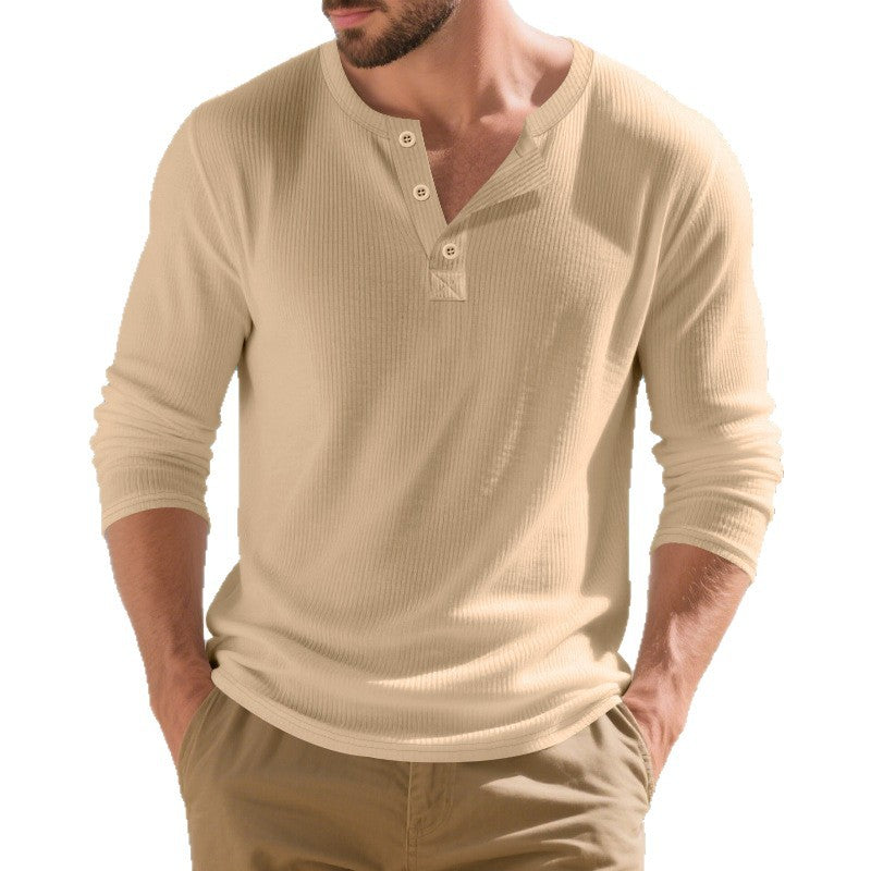 Men's casual thermal long sleeve shirt with textured knit and button placket Mune Fashion