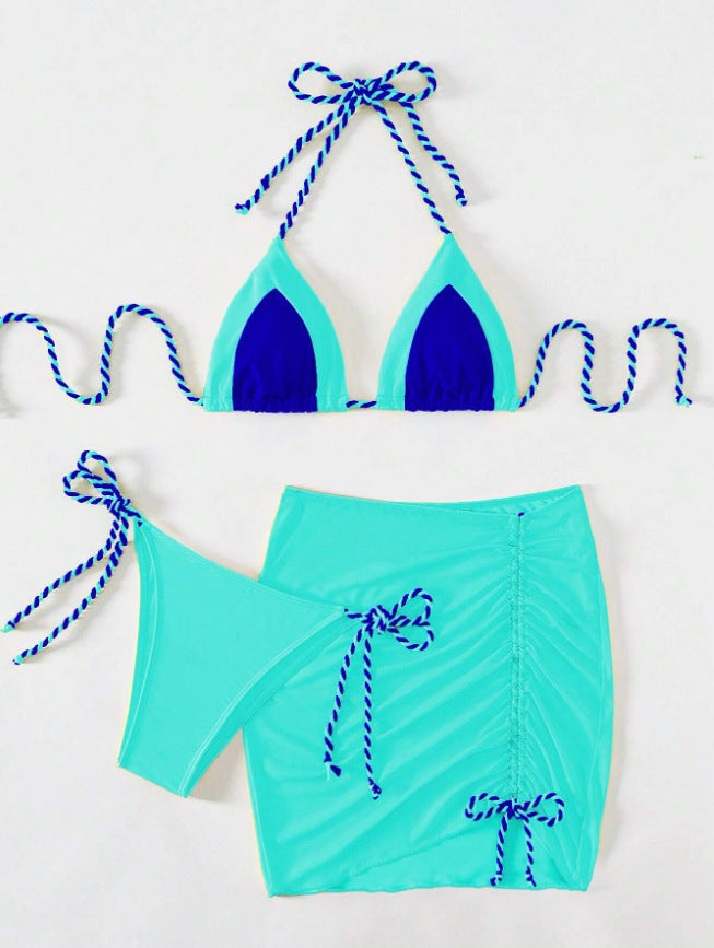 Women triangle bikini with wrap skirt and straps Mune Fashion