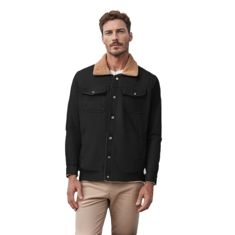Men's Workwear Jacket with Teddy Collar and Snap Button Placket Mune Fashion