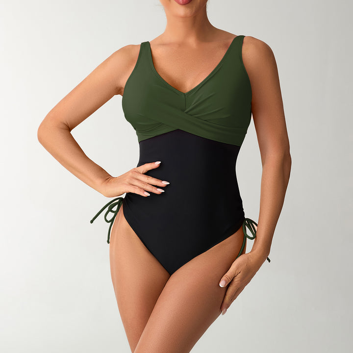 Women's One-Piece Swimsuit with Fashionable Wrap Design and Side Ties Mune Fashion