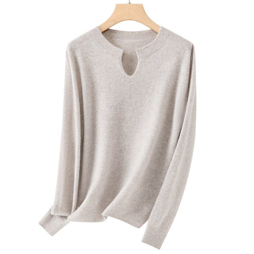 Women's Fine Fine Knit Pullover with Keyhole Neckline and Ribbed Finishes Mune Fashion