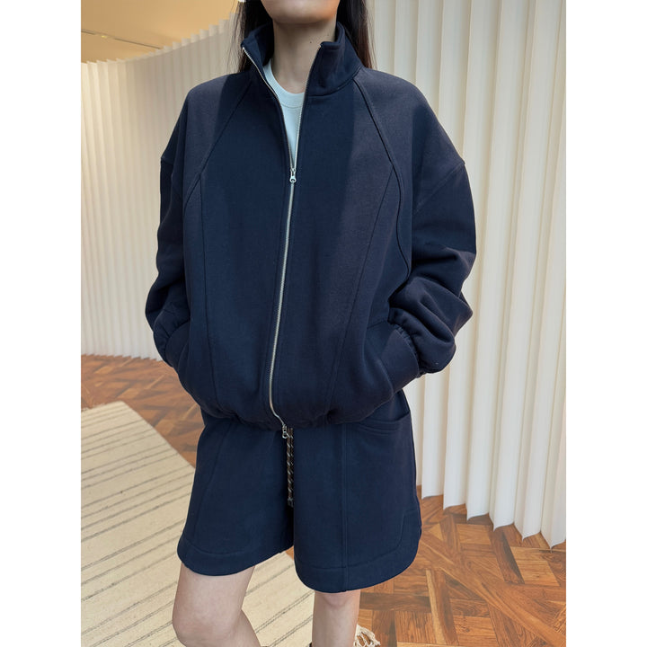 Women's Lounge Set consisting of sweatshirt with stand-up collar and drawstring shorts Mune Fashion