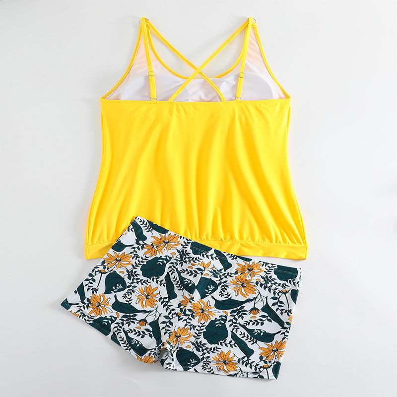 Women's Tankini Set with Floral Ruffle Top and Sporty Bottom Mune Fashion