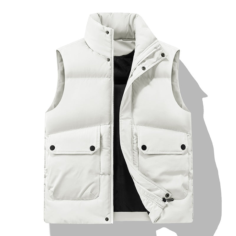 Men's Padded Quilted Vest with High Stand-Up Collar, Flap Pockets & Concealed Zipper Mune Fashion