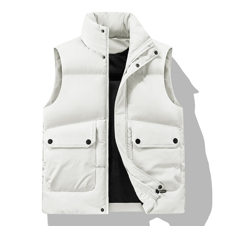 Men's Padded Quilted Vest with High Stand-Up Collar, Flap Pockets & Concealed Zipper Mune Fashion