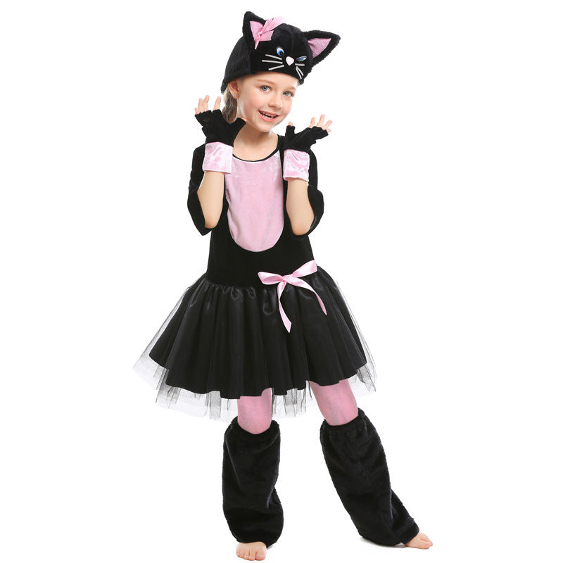 Girl Cat Costume with Tail and Soft Plush Mune Fashion
