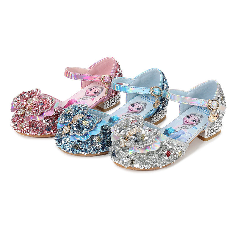 Girls Glittering Ballet Flats with Flower and Rhinestone Decoration Mune Fashion