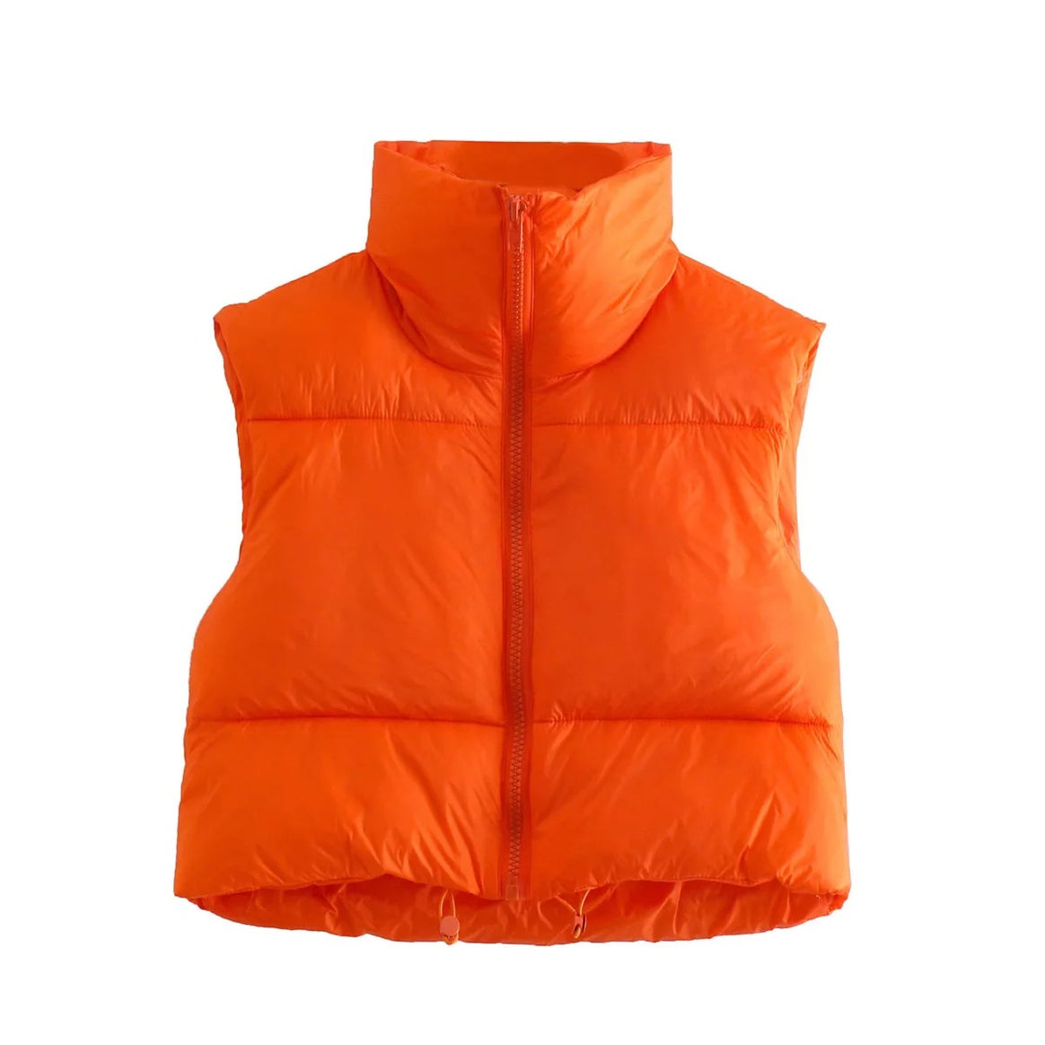 Women short quilted vest with high stand-up collar, lightweight puffer look and adjustable hem Mune Fashion
