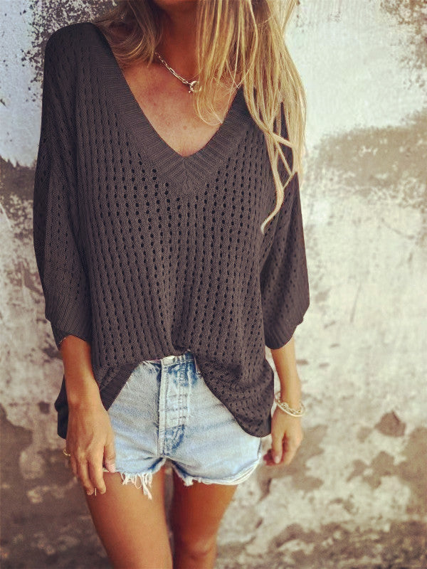 Women's airy knitted V-neck pullover in oversized cut Mune Fashion