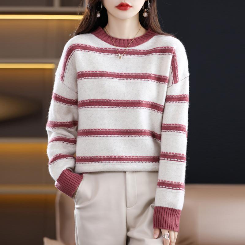 Women's Soft Striped Sweater in Mohair Look with Boxy Silhouette Mune Fashion