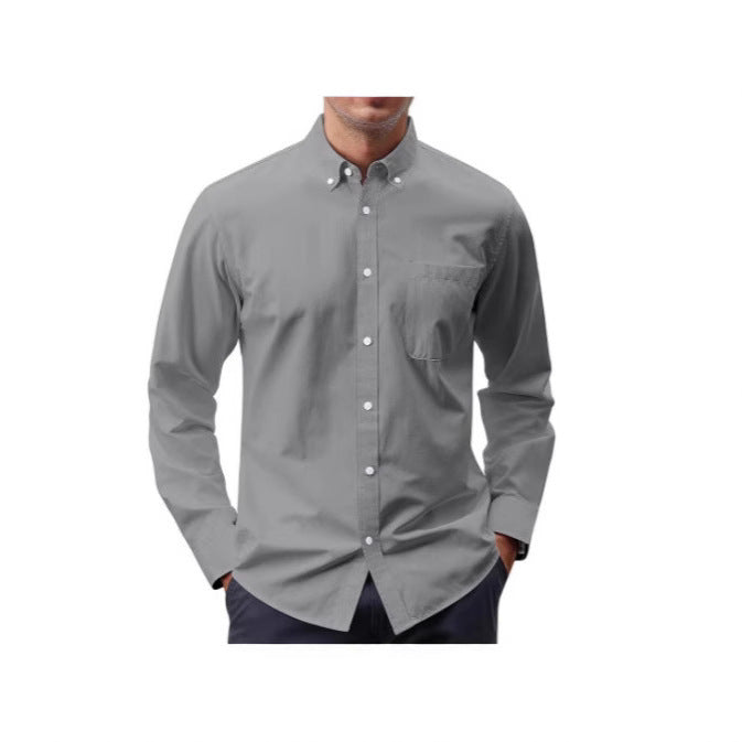 Men's Slim-Fit Oxford Shirt with Button-Down Collar, Chest Pocket, and Elastic Cotton Blend Mune Fashion