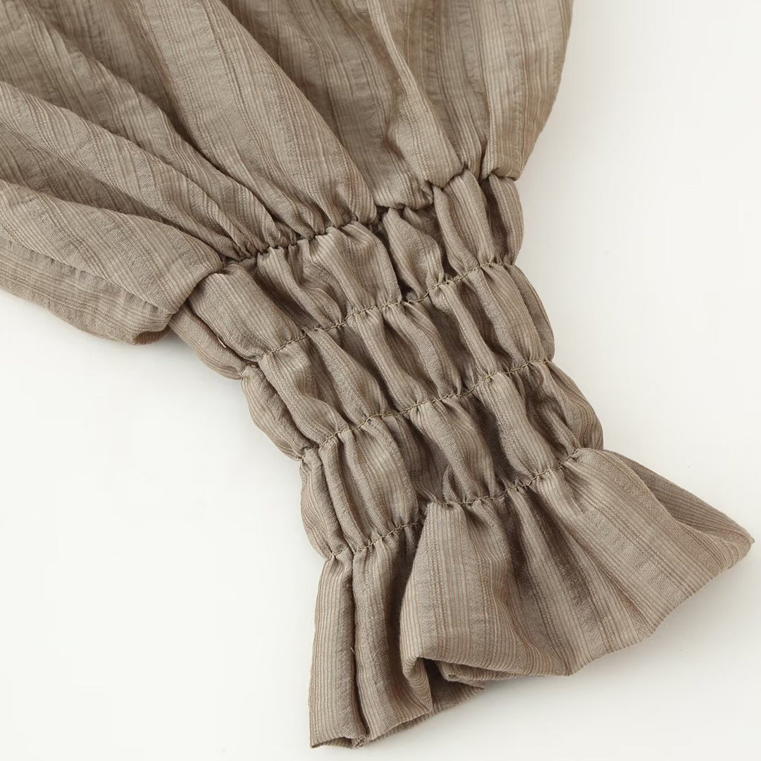 Women's Romantic Ruffle Blouse in Boho Style with Tie Band and Gathered Cuffs Mune Fashion