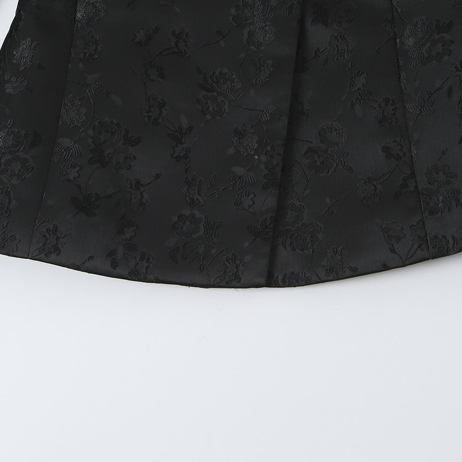 Women's Tailored Jacquard Blazer Jacket with Mandarin Collar and Decorative Knot Closure Mune Fashion