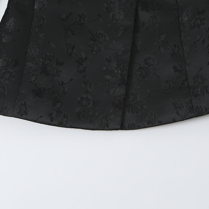 Women's Tailored Jacquard Blazer Jacket with Mandarin Collar and Decorative Knot Closure Mune Fashion