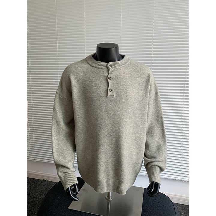 Men's Oversized Knit Sweater with Henley Collar and Half Button Placket Mune Fashion
