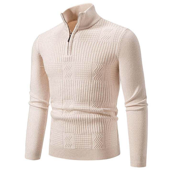 Men's Structured Half-Zip Mock Neck Pullover with Cable Knit Pattern Mune Fashion